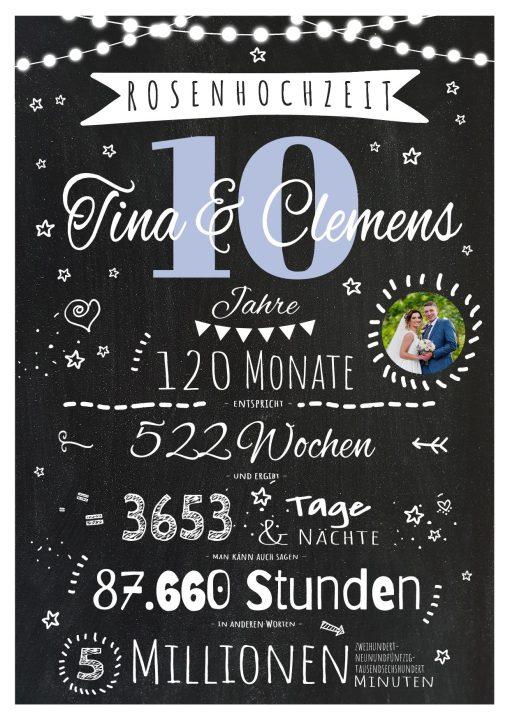 Meilensteintafel Chalkboard Geschenk 10. Hochzeitstag Rosenhochzeit Personalisiert Jubiläum Ehepaar 1zigartig 1