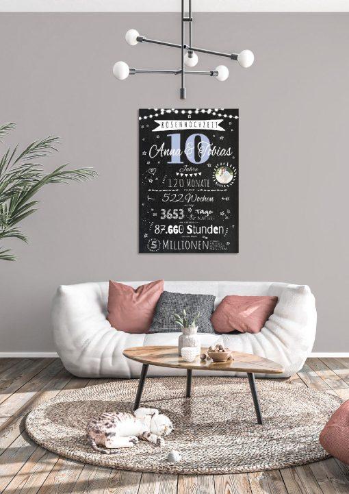 Meilensteintafel Chalkboard Geschenk 10. Hochzeitstag Rosenhochzeit Personalisiert Jubiläum Ehepaar 1zigartig04