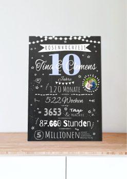 Meilensteintafel Chalkboard Geschenk 10. Hochzeitstag Rosenhochzeit Personalisiert Jubiläum Ehepaar 1zigartig06