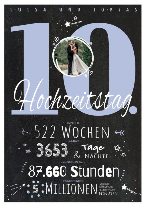 Meilensteintafel Chalkboard Geschenk 10. Hochzeitstag Rosenhochzeit Personalisiert Jubiläum Ehepaar Retro Lovely Blue