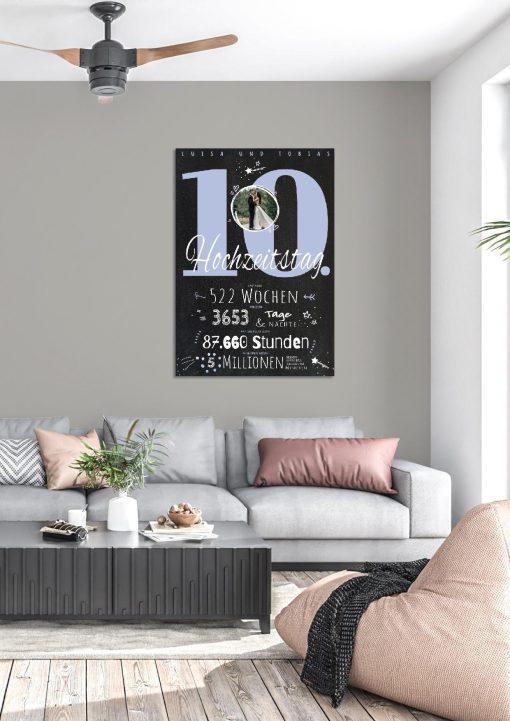 Meilensteintafel Chalkboard Geschenk 10. Hochzeitstag Rosenhochzeit Personalisiert Jubiläum Ehepaar Retro Lovely Blue03