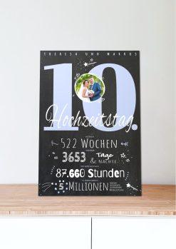 Meilensteintafel Chalkboard Geschenk 10. Hochzeitstag Rosenhochzeit Personalisiert Jubiläum Ehepaar Retro Lovely Blue06