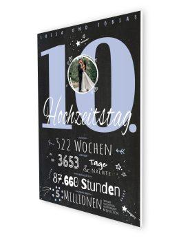 Meilensteintafel Chalkboard Geschenk 10. Hochzeitstag Rosenhochzeit Personalisiert Jubiläum Ehepaar Retro Lovely Blue07