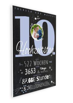 Meilensteintafel Chalkboard Geschenk 10. Hochzeitstag Rosenhochzeit Personalisiert Jubiläum Ehepaar Retro Lovely Blue08