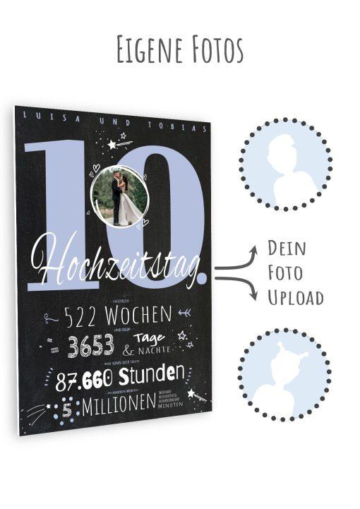 Meilensteintafel Chalkboard Geschenk 10. Hochzeitstag Rosenhochzeit Personalisiert Jubiläum Ehepaar Retro Lovely Blue11