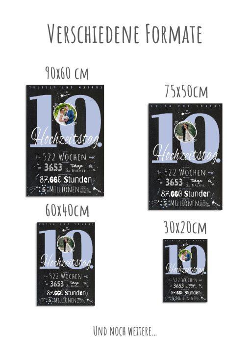 Meilensteintafel Chalkboard Geschenk 10. Hochzeitstag Rosenhochzeit Personalisiert Jubiläum Ehepaar Retro Lovely Blue12