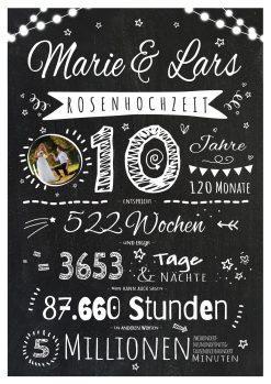 Meilensteintafel Chalkboard Geschenk 10. Hochzeitstag Rosenhochzeit Personalisiert Retro Lights 1 (1)