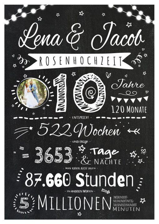 Meilensteintafel Chalkboard Geschenk 10. Hochzeitstag Rosenhochzeit Personalisiert Retro Lights 1 (2)