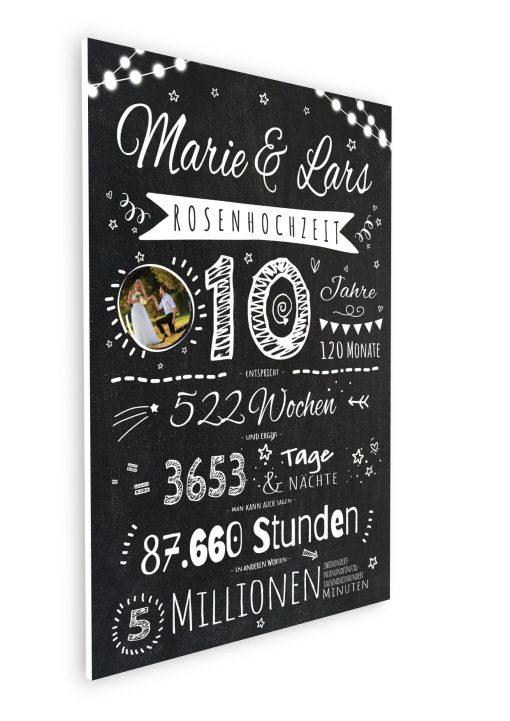 Meilensteintafel Chalkboard Geschenk 10. Hochzeitstag Rosenhochzeit Personalisiert Retro Lights (10)