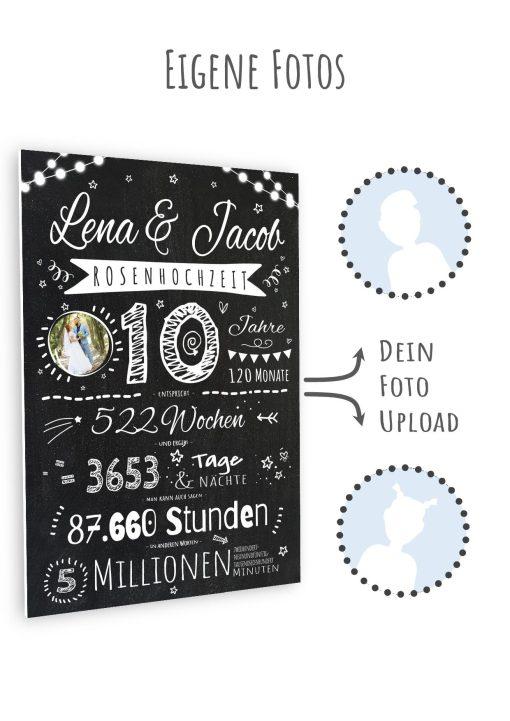 Meilensteintafel Chalkboard Geschenk 10. Hochzeitstag Rosenhochzeit Personalisiert Retro Lights (13)