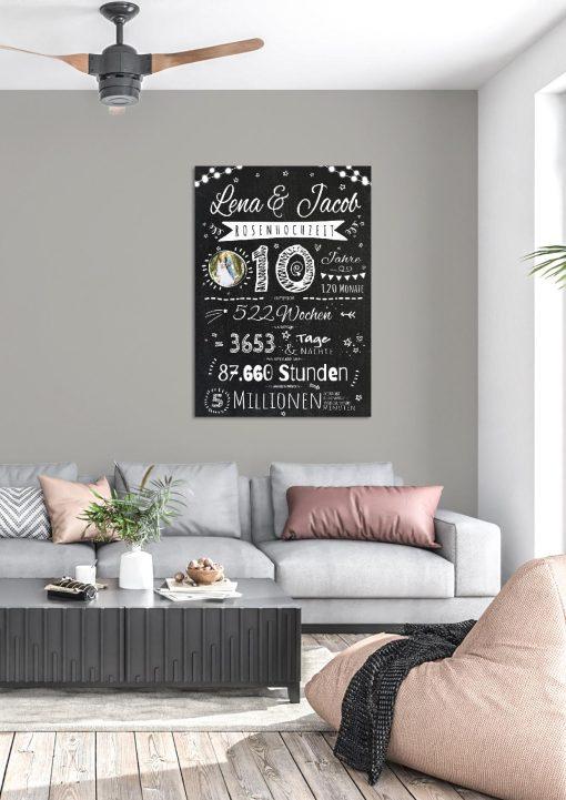 Meilensteintafel Chalkboard Geschenk 10. Hochzeitstag Rosenhochzeit Personalisiert Retro Lights (5)