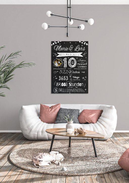 Meilensteintafel Chalkboard Geschenk 10. Hochzeitstag Rosenhochzeit Personalisiert Retro Lights (6)