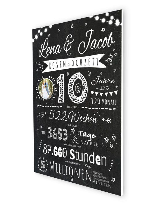 Meilensteintafel Chalkboard Geschenk 10. Hochzeitstag Rosenhochzeit Personalisiert Retro Lights (9)