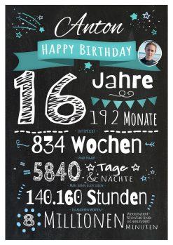 Meilensteintafel Chalkboard Geschenk 16. Geburtstag Personalisiert Junge Mädchen Geburtstagstafel Zahlenspaß Chalk