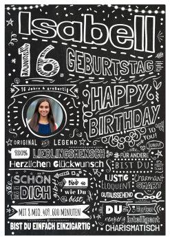 Meilensteintafel Chalkboard Geschenk 16. Geburtstag Personalisiert Kreidetafel Design Teenager Mädchen Junge Pure Chalk 1