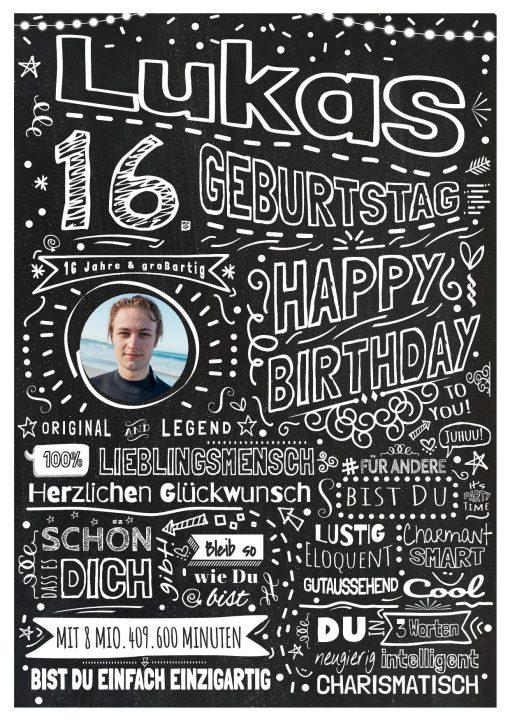 Meilensteintafel Chalkboard Geschenk 16. Geburtstag Personalisiert Kreidetafel Design Teenager Mädchen Junge Pure Chalk 2