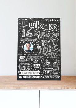 Meilensteintafel Chalkboard Geschenk 16. Geburtstag Personalisiert Kreidetafel Design Teenager Mädchen Junge Pure Chalk05