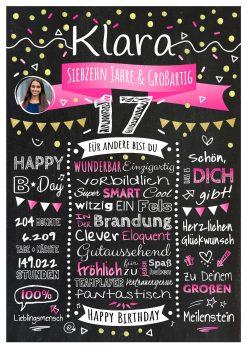 Meilensteintafel Chalkboard Geschenk 17. Geburtstag Personalisiert Geburtstagstafel Klassik Teenager Mädchen Junge Rosa