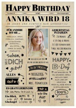 Meilensteintafel Chalkboard Geschenk 18. Geburtstag Zeitung Geburtstagsposter Jahrgangsposter Personalisiert Frau Mann Happy Birthday 2