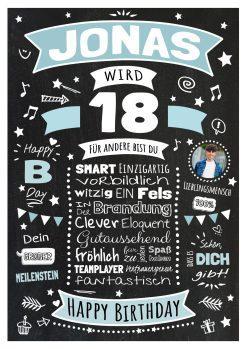 Meilensteintafel Chalkboard Geschenk 18. Geburtstag Personalisiert Geburtstagsposter Frau Mann Retro Classic Blau