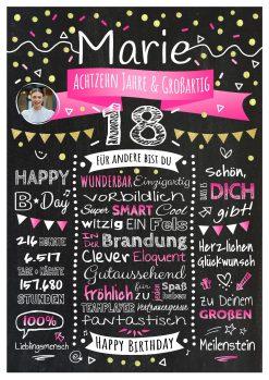 Meilensteintafel Chalkboard Geschenk 18. Geburtstag Personalisiert Volljährigkeit Geburtstagstafel Klassik Mann Frau Rosa