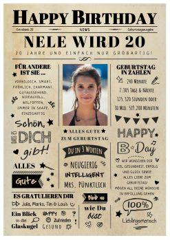 Meilensteintafel Chalkboard Geschenk 20. Geburtstag Zeitung Geburtstagsposter Jahrgangsposter Personalisiert Frau Mann Happy Birthday 2