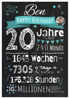 Meilensteintafel Chalkboard Geschenk 20. Geburtstag Personalisiert Frau Mann Geburtstagstafel Zahlenspaß Chalk