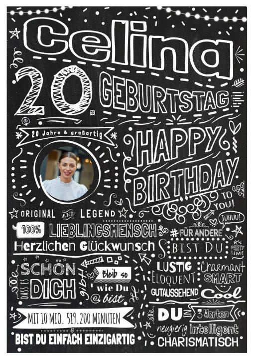 Meilensteintafel Chalkboard Geschenk 20. Geburtstag Personalisiert Kreidetafel Design Frau Mann Pure Chalk 3