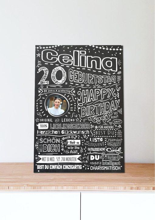 Meilensteintafel Chalkboard Geschenk 20. Geburtstag Personalisiert Kreidetafel Design Frau Mann Pure Chalk06