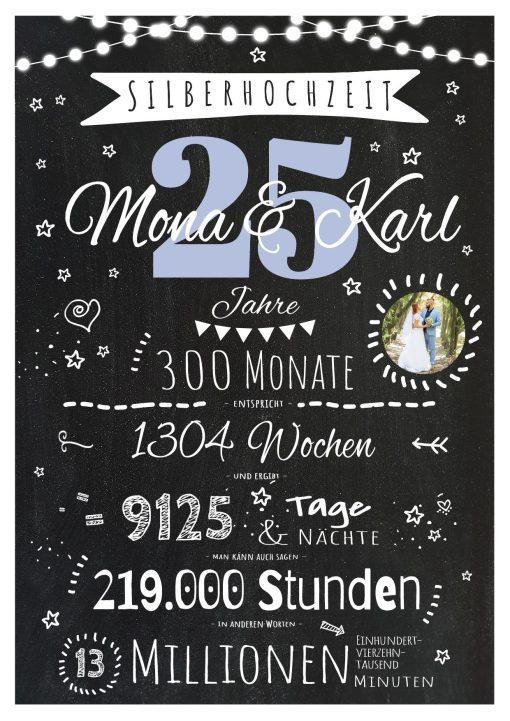 Meilensteintafel Chalkboard Geschenk 25. Hochzeitstag Silberhochzeit Personalisiert Jubiläum Ehepaar 1zigartig 2