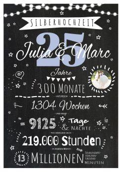 Meilensteintafel Chalkboard Geschenk 25. Hochzeitstag Silberhochzeit Personalisiert Jubiläum Ehepaar 1zigartig