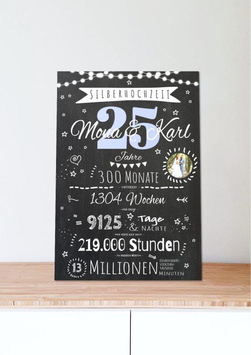 Meilensteintafel Chalkboard Geschenk 25. Hochzeitstag Silberhochzeit Personalisiert Jubiläum Ehepaar 1zigartig06