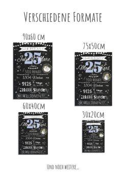 Meilensteintafel Chalkboard Geschenk 25. Hochzeitstag Silberhochzeit Personalisiert Jubiläum Ehepaar 1zigartig12