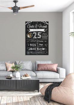 Meilensteintafel Chalkboard Geschenk 25. Hochzeitstag Silberhochzeit Personalisiert Jubiläum Ehepaar Retro Lights03