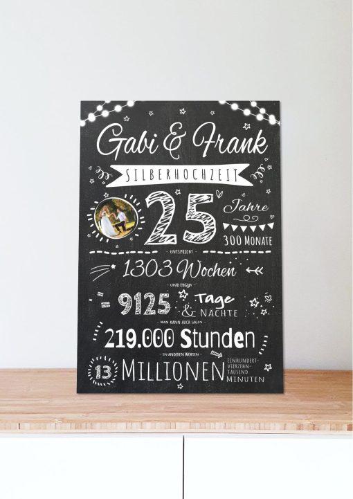 Meilensteintafel Chalkboard Geschenk 25. Hochzeitstag Silberhochzeit Personalisiert Jubiläum Ehepaar Retro Lights06