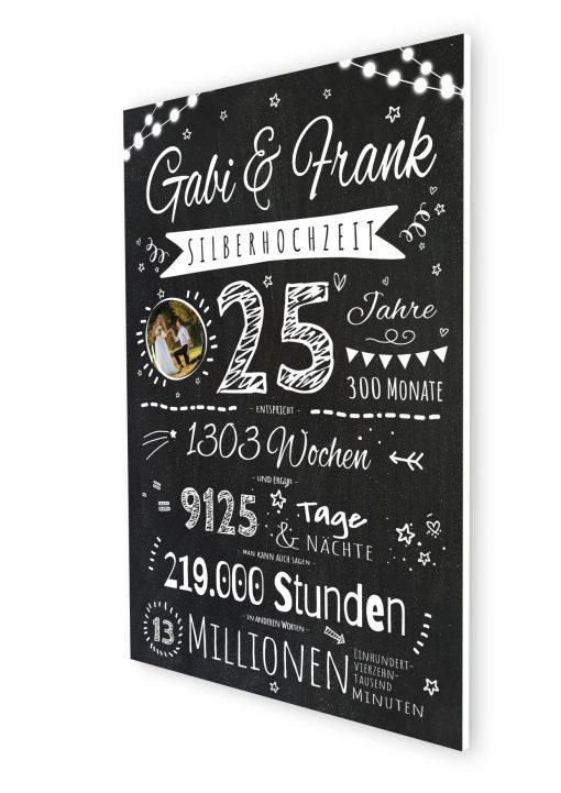 Meilensteintafel Chalkboard Geschenk 25. Hochzeitstag Silberhochzeit Personalisiert Jubiläum Ehepaar Retro Lights07