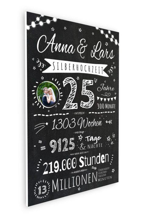 Meilensteintafel Chalkboard Geschenk 25. Hochzeitstag Silberhochzeit Personalisiert Jubiläum Ehepaar Retro Lights08