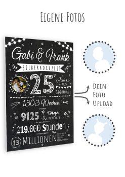 Meilensteintafel Chalkboard Geschenk 25. Hochzeitstag Silberhochzeit Personalisiert Jubiläum Ehepaar Retro Lights11