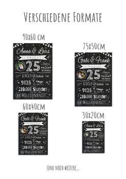 Meilensteintafel Chalkboard Geschenk 25. Hochzeitstag Silberhochzeit Personalisiert Jubiläum Ehepaar Retro Lights12