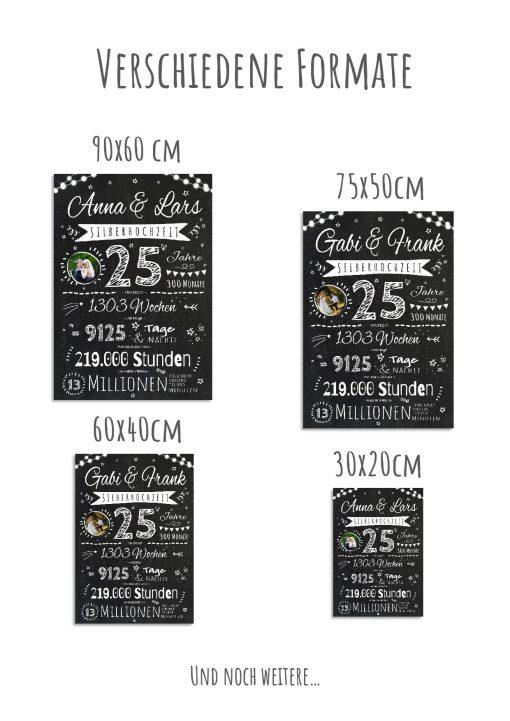 Meilensteintafel Chalkboard Geschenk 25. Hochzeitstag Silberhochzeit Personalisiert Jubiläum Ehepaar Retro Lights12