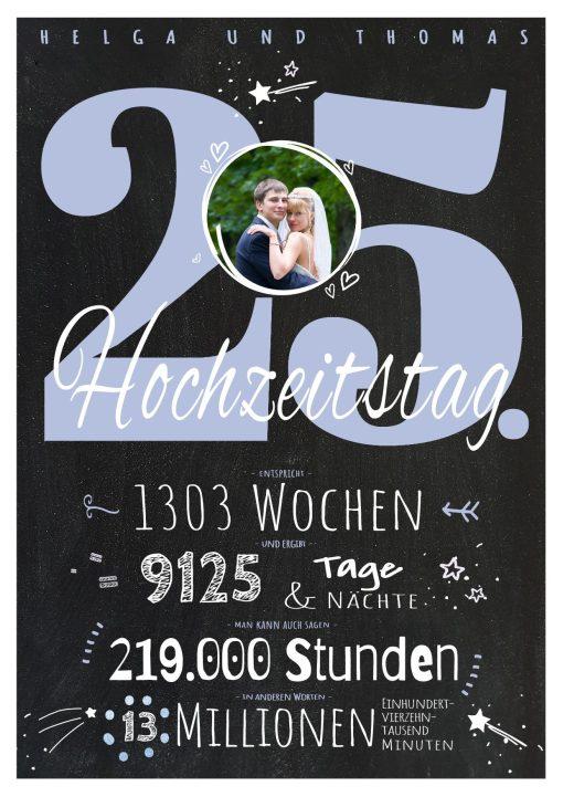 Meilensteintafel Chalkboard Geschenk 25. Hochzeitstag Silberhochzeit Personalisiert Jubiläum Ehepaar Retro Lovely Blue Foto