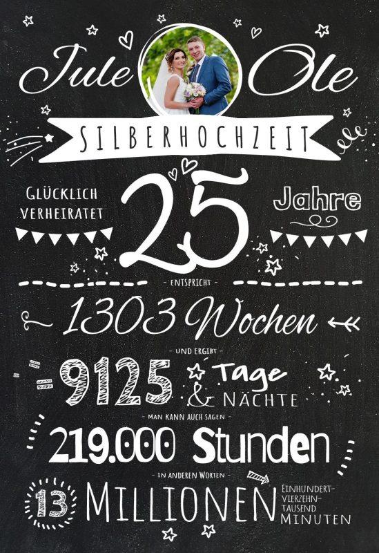 Meilensteintafel Chalkboard Geschenk 25. Hochzeitstag Silberhochzeit Personalisiert Retro Stilvoll (15)