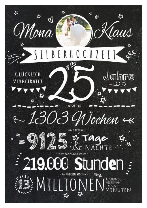 Meilensteintafel Chalkboard Geschenk 25. Hochzeitstag Silberhochzeit Personalisiert Retro Stilvoll 2 (2)