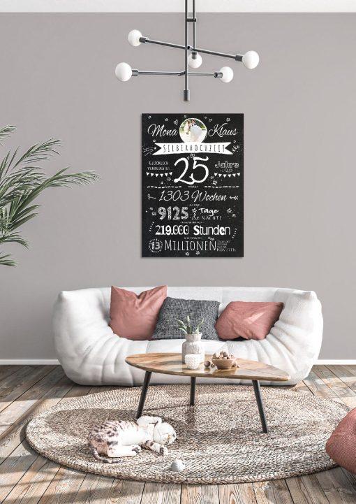 Meilensteintafel Chalkboard Geschenk 25. Hochzeitstag Silberhochzeit Personalisiert Retro Stilvoll (4)