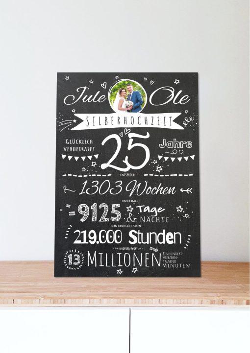 Meilensteintafel Chalkboard Geschenk 25. Hochzeitstag Silberhochzeit Personalisiert Retro Stilvoll (6)