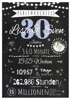 Meilensteintafel Chalkboard Geschenk 30. Hochzeitstag Perlenhochzeit Personalisiert Jubiläum Ehepaar 1zigartig 0