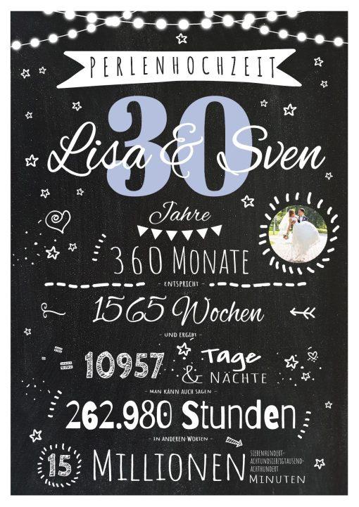 Meilensteintafel Chalkboard Geschenk 30. Hochzeitstag Perlenhochzeit Personalisiert Jubiläum Ehepaar 1zigartig 0