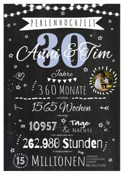 Meilensteintafel Chalkboard Geschenk 30. Hochzeitstag Perlenhochzeit Personalisiert Jubiläum Ehepaar 1zigartig 2