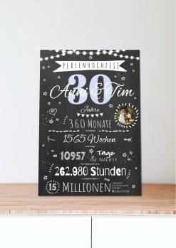 Meilensteintafel Chalkboard Geschenk 30. Hochzeitstag Perlenhochzeit Personalisiert Jubiläum Ehepaar 1zigartig06