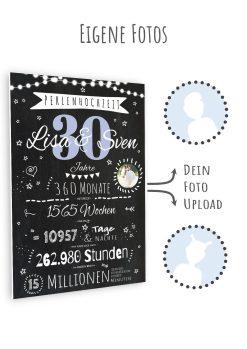 Meilensteintafel Chalkboard Geschenk 30. Hochzeitstag Perlenhochzeit Personalisiert Jubiläum Ehepaar 1zigartig11